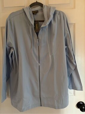 Style & Co Women Light Blue Zip-Front Hooded Sweatshirt 3X
